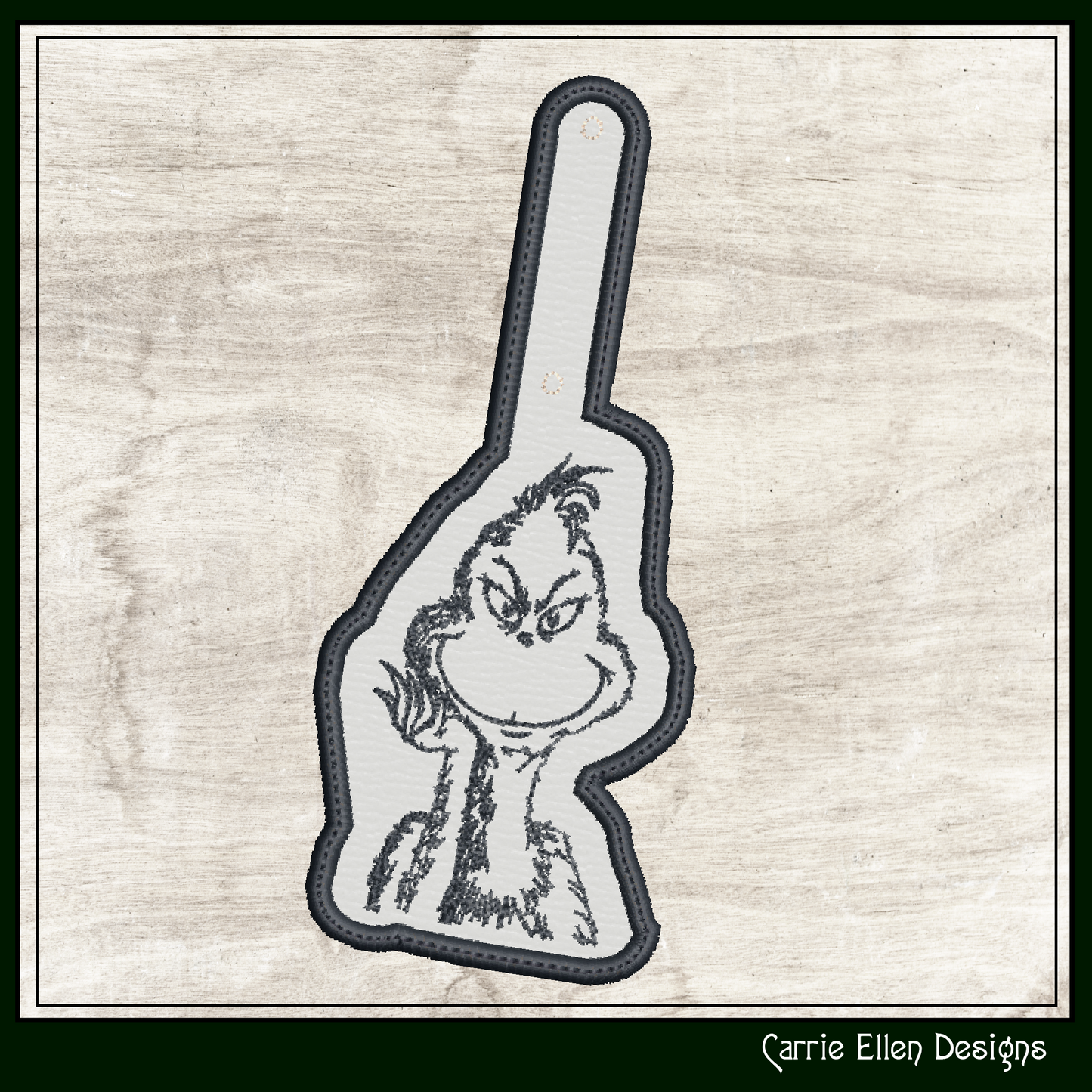 Grinch ITH Key Fob Machine Embroidery Design | Grinch Sketch In-The-Hoop Holiday Embroidery Project (2084)