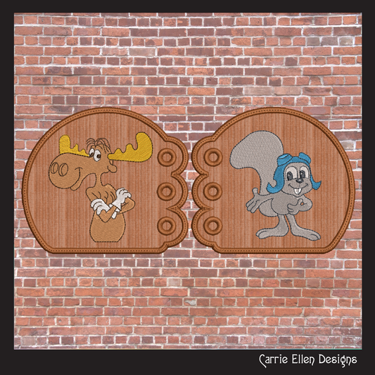 Moose and Squirrel Classic Cartoon Character Wings for Shoes and Boots, Bullwinkle and Rocky Shoe Wing Machine Embroidery Design, 4x4 and 5x7 ITH Hoop Embroidery Project (2085)