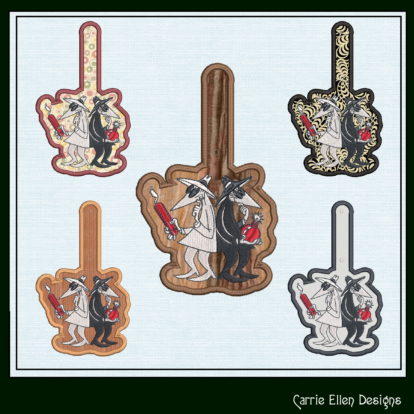 Spy vs Spy ITH Key Fob Machine Embroidery Design | Mad Magazine Cartoon Characters In-The-Hoop Project (2086)