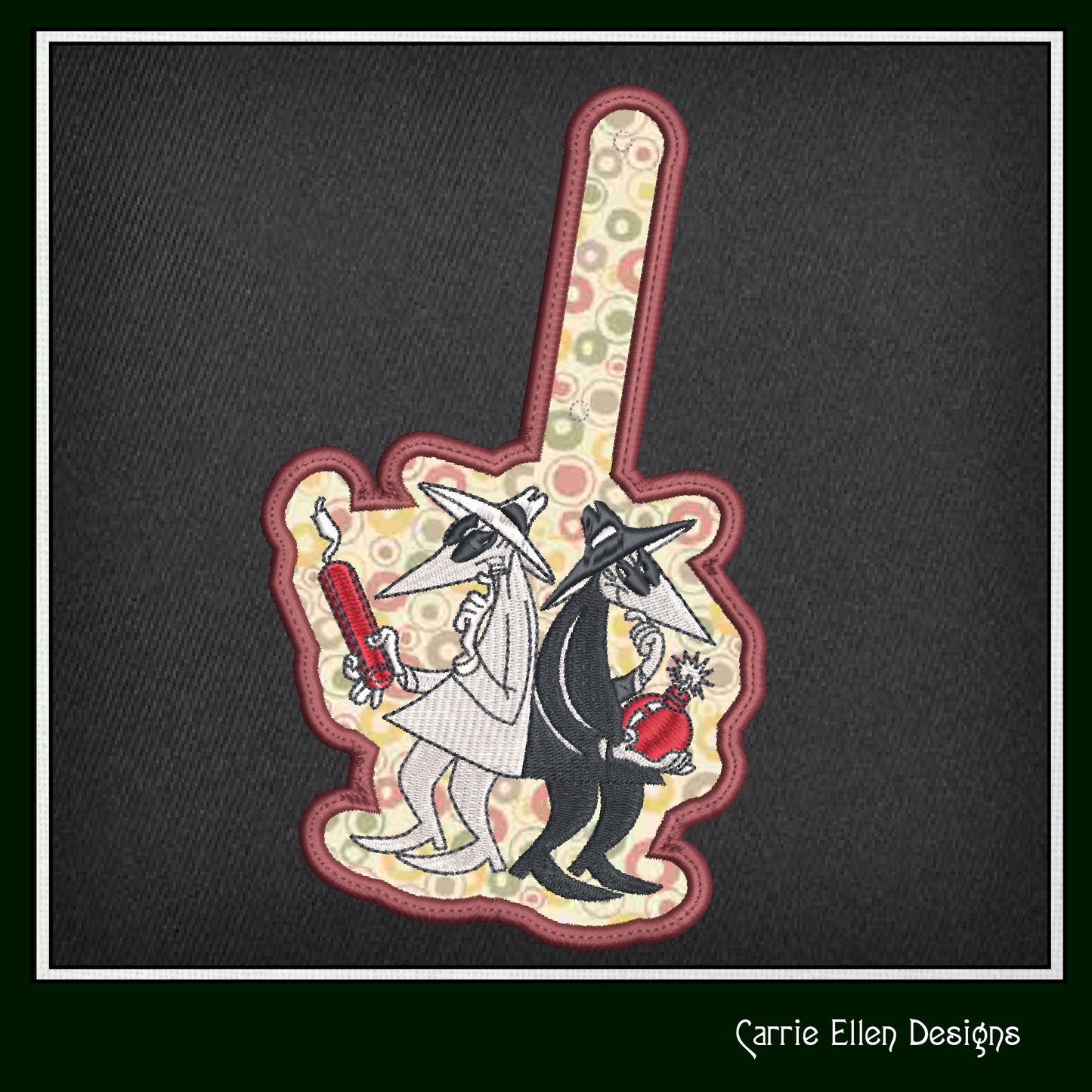 Spy vs Spy ITH Key Fob Machine Embroidery Design | Mad Magazine Cartoon Characters In-The-Hoop Project (2086)