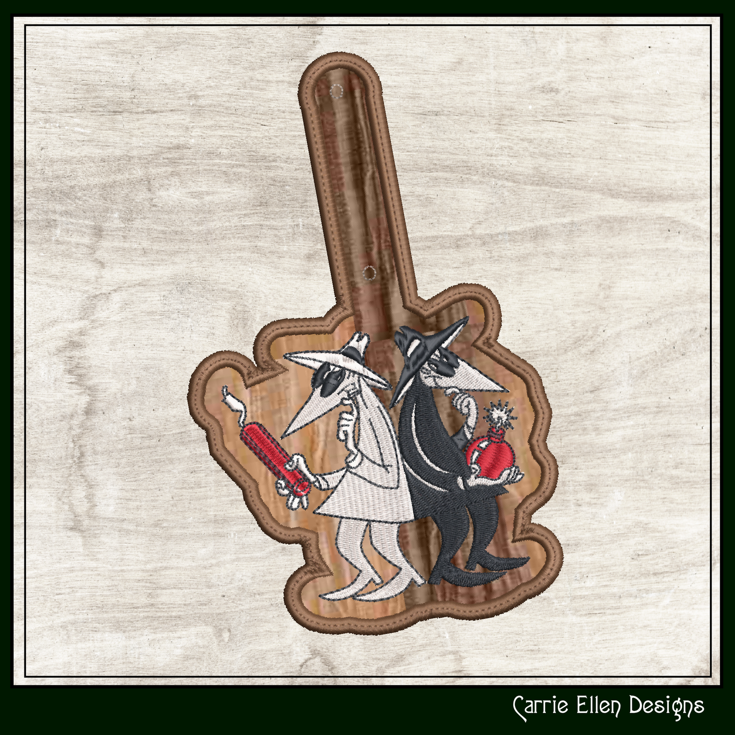 Spy vs Spy ITH Key Fob Machine Embroidery Design | Mad Magazine Cartoon Characters In-The-Hoop Project (2086)