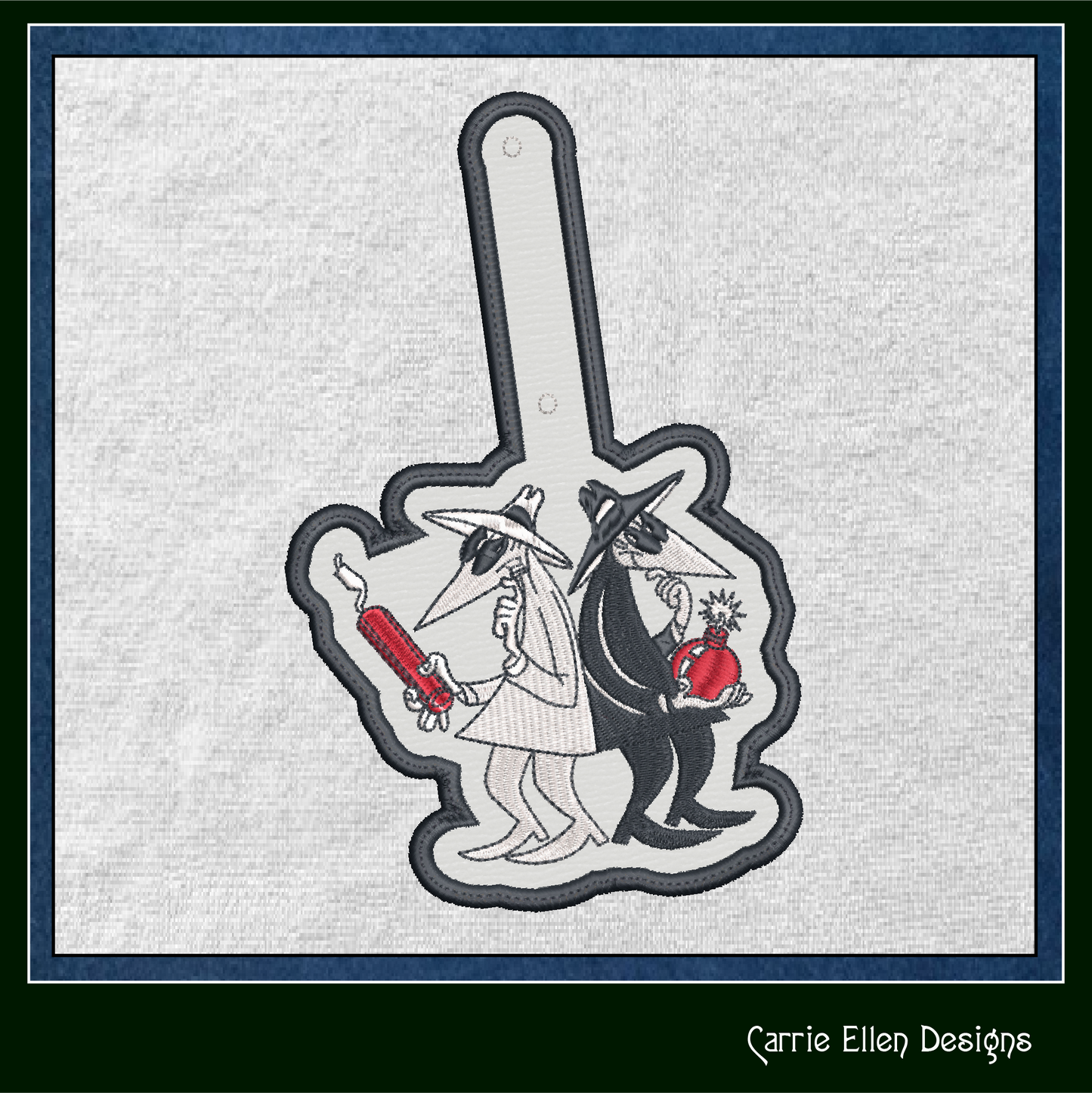 Spy vs Spy ITH Key Fob Machine Embroidery Design | Mad Magazine Cartoon Characters In-The-Hoop Project (2086)