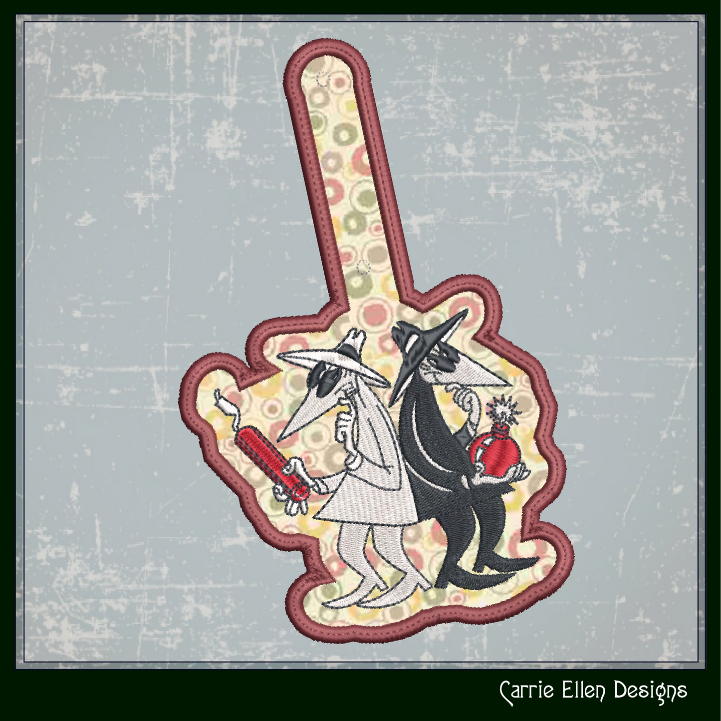 Spy vs Spy ITH Key Fob Machine Embroidery Design | Mad Magazine Cartoon Characters In-The-Hoop Project (2086)