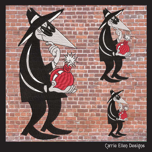 Spy vs. Spy Black Machine Embroidery Design – Good vs Evil Dynamite Bomb Classic Cartoon, 6 Sizes (2087)