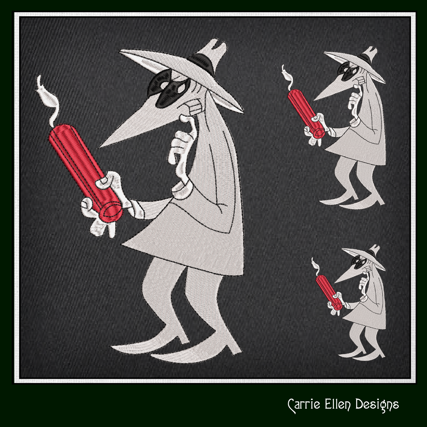 Spy vs. Spy White Machine Embroidery Design – Good vs Evil Dynamite Bomb Classic Cartoon, 6 Sizes (2091)