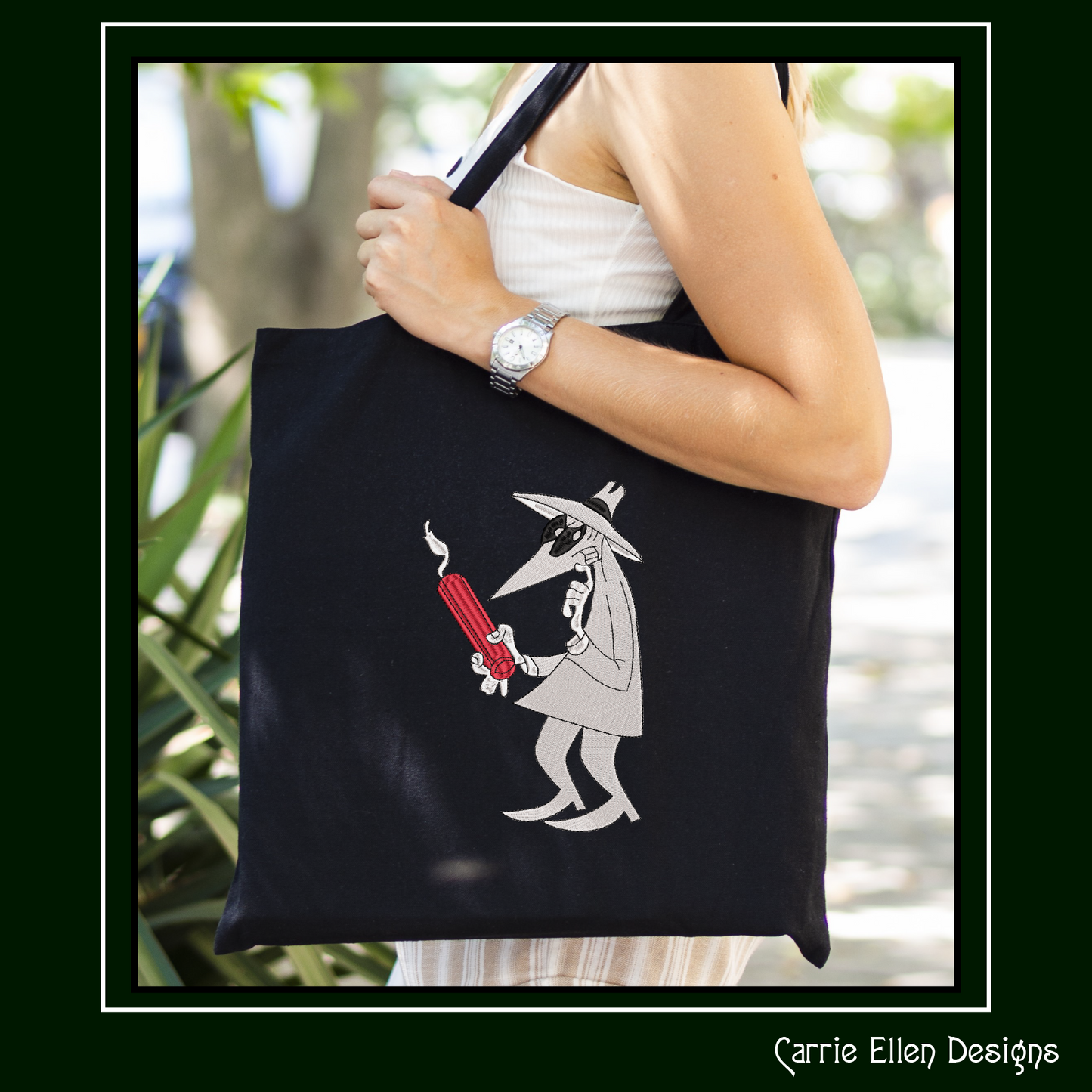 Spy vs. Spy White Machine Embroidery Design – Good vs Evil Dynamite Bomb Classic Cartoon, 6 Sizes (2091)
