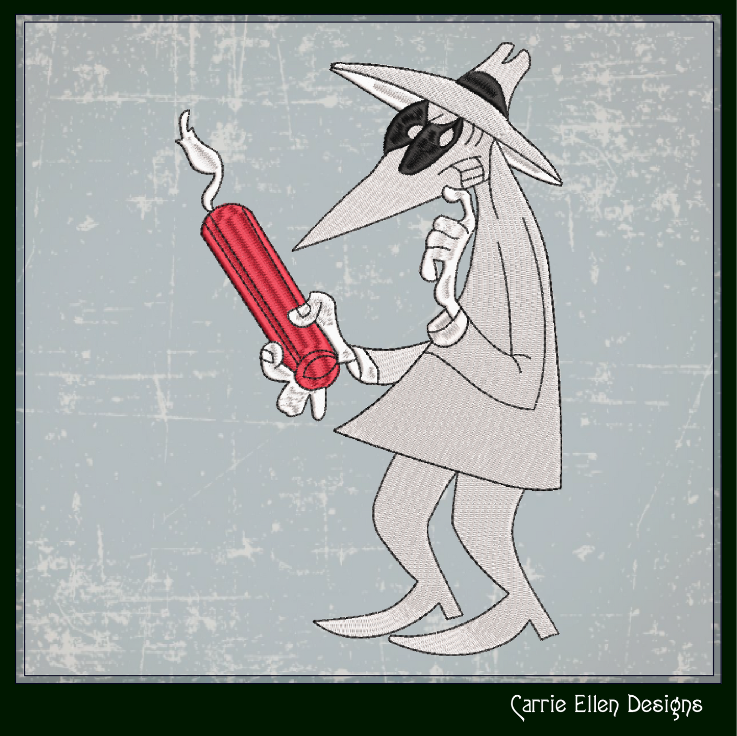 Spy vs. Spy White Machine Embroidery Design – Good vs Evil Dynamite Bomb Classic Cartoon, 6 Sizes (2091)