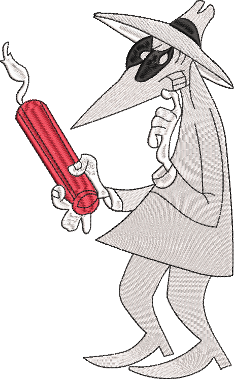 Spy vs. Spy White Machine Embroidery Design – Good vs Evil Dynamite Bomb Classic Cartoon, 6 Sizes (2091)