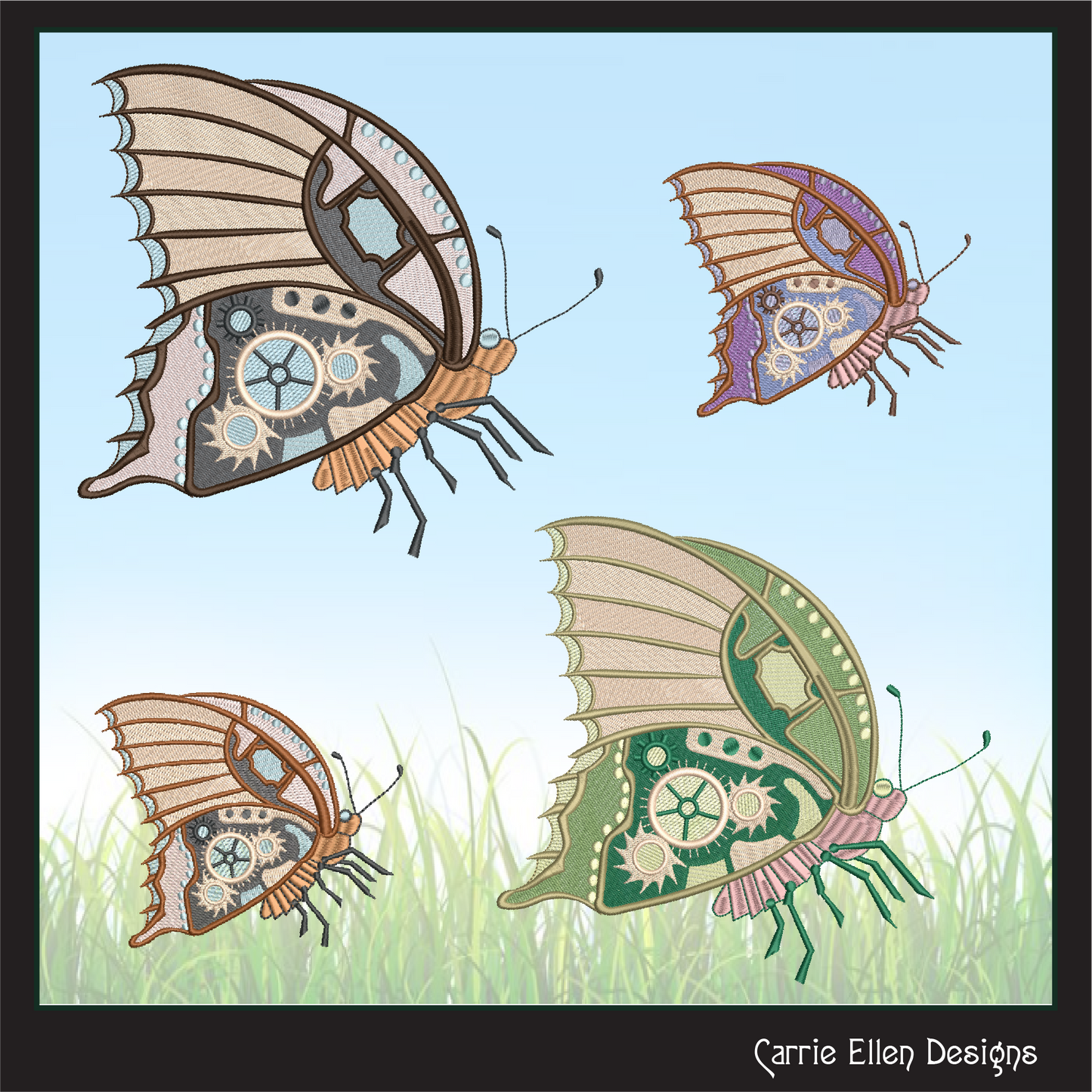 Butterfly Machine Embroidery Design, Clockwork Steampunk Butterfly, Garden Monarch Insect Embroidery Design, 6 Sizes (2093)