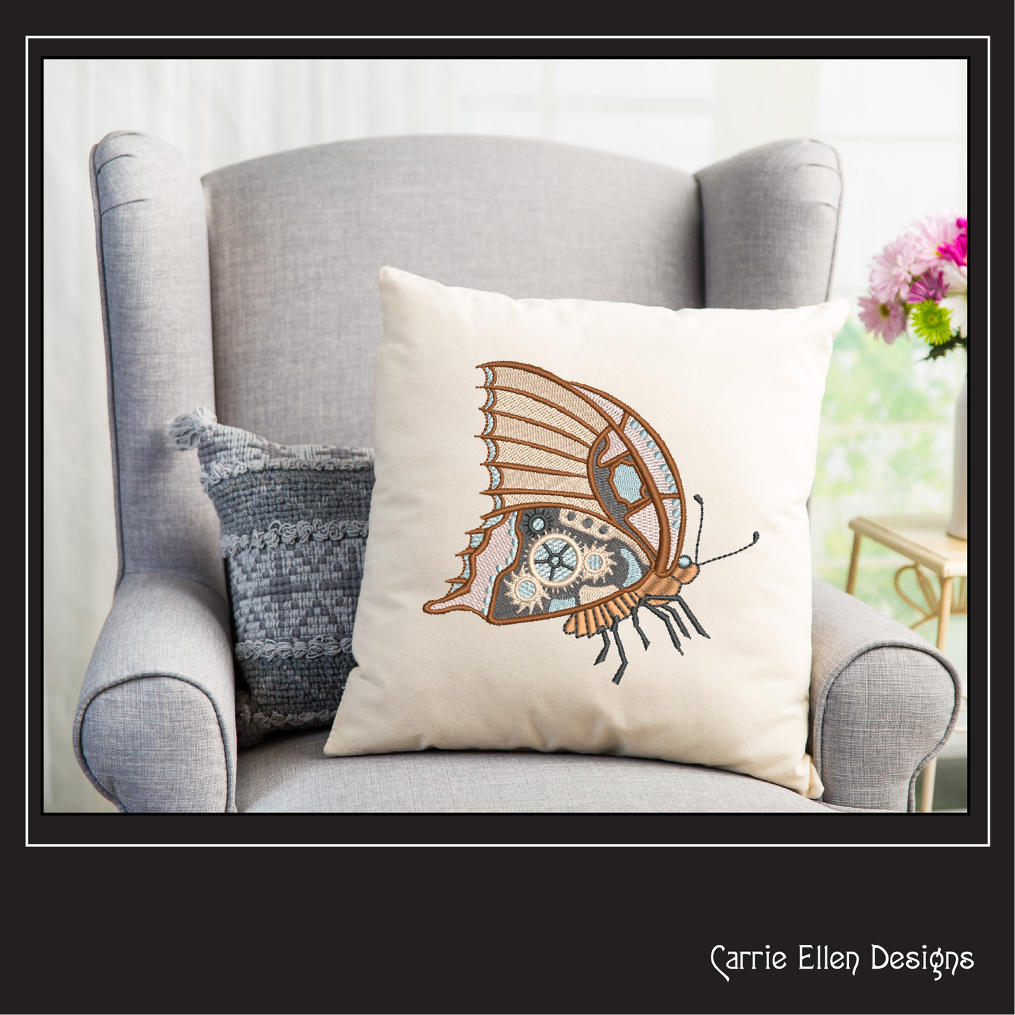 Butterfly Machine Embroidery Design, Clockwork Steampunk Butterfly, Garden Monarch Insect Embroidery Design, 6 Sizes (2093)