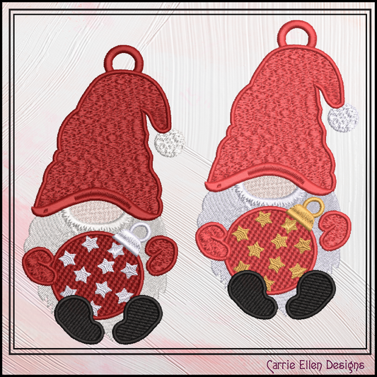 Christmas Gnome FSL Ornament Machine Embroidery Design – Holiday Gnome with Tree Ornament, 1 Size (2097)