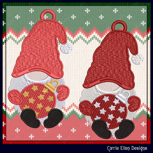 Christmas Gnome FSL Ornament Machine Embroidery Design – Holiday Gnome with Tree Ornament, 1 Size (2097)