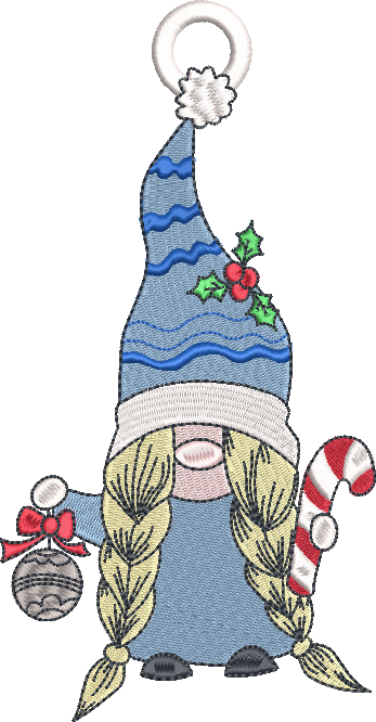 Gnome FSL Machine Embroidery Design – Christmas Lady Gnome Ornament with Candy Cane Pattern, 1 Size (2100)
