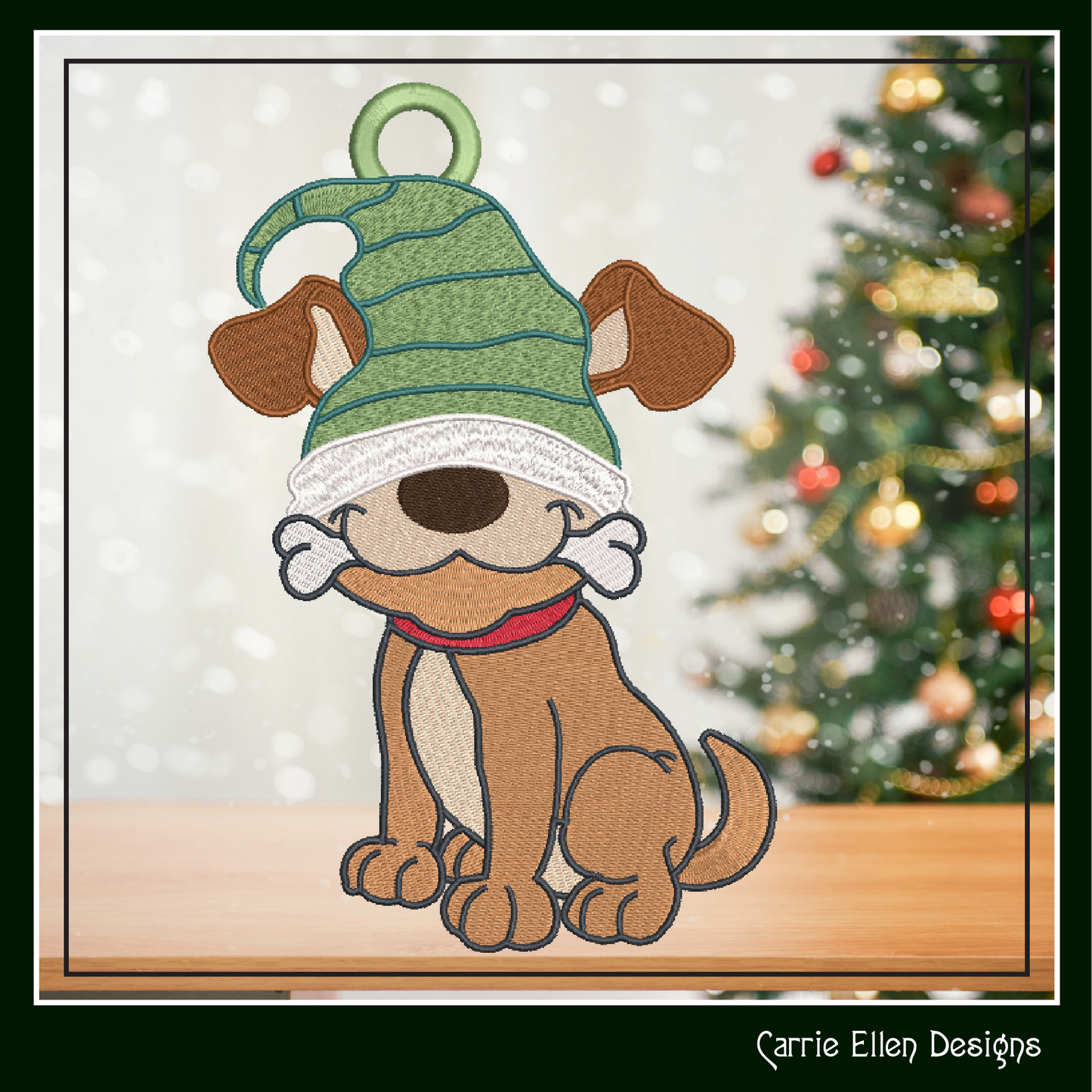 Dog Gnome FSL Machine Embroidery Design – Dog with Bone Gnome Ornament, 1 Size (2102)