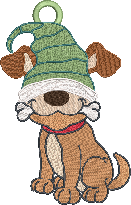 Dog Gnome FSL Machine Embroidery Design – Dog with Bone Gnome Ornament, 1 Size (2102)