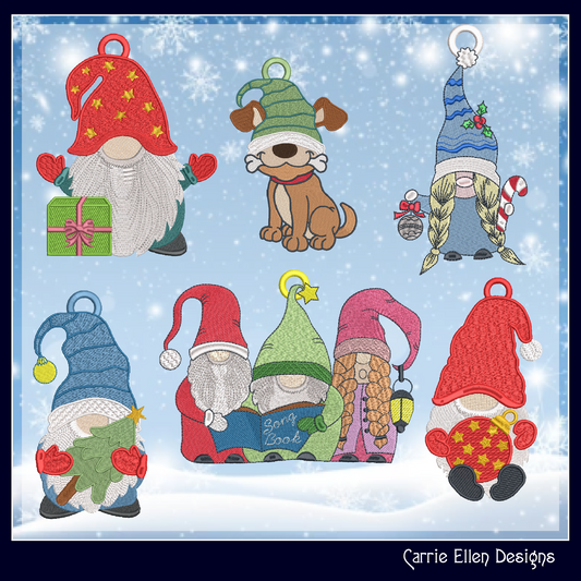 Christmas Gnome FSL Machine Embroidery Design Bundle – Free Standing Lace Tree Ornaments, 6 Gnome Designs, 1 Size Each (2103)