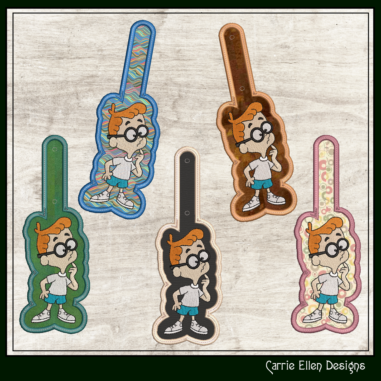 Mr. Peabody ITH Key Fob Machine Embroidery Design | Bullwinkle and Friends In-The-Hoop Key Tag (2105)