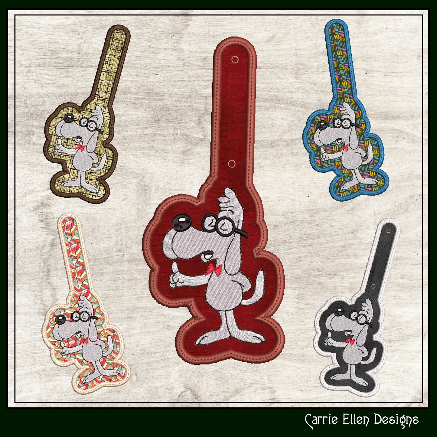 Mr. Peabody ITH Key Fob Machine Embroidery Design | Bullwinkle and Friends In-The-Hoop Key Tag (2106)
