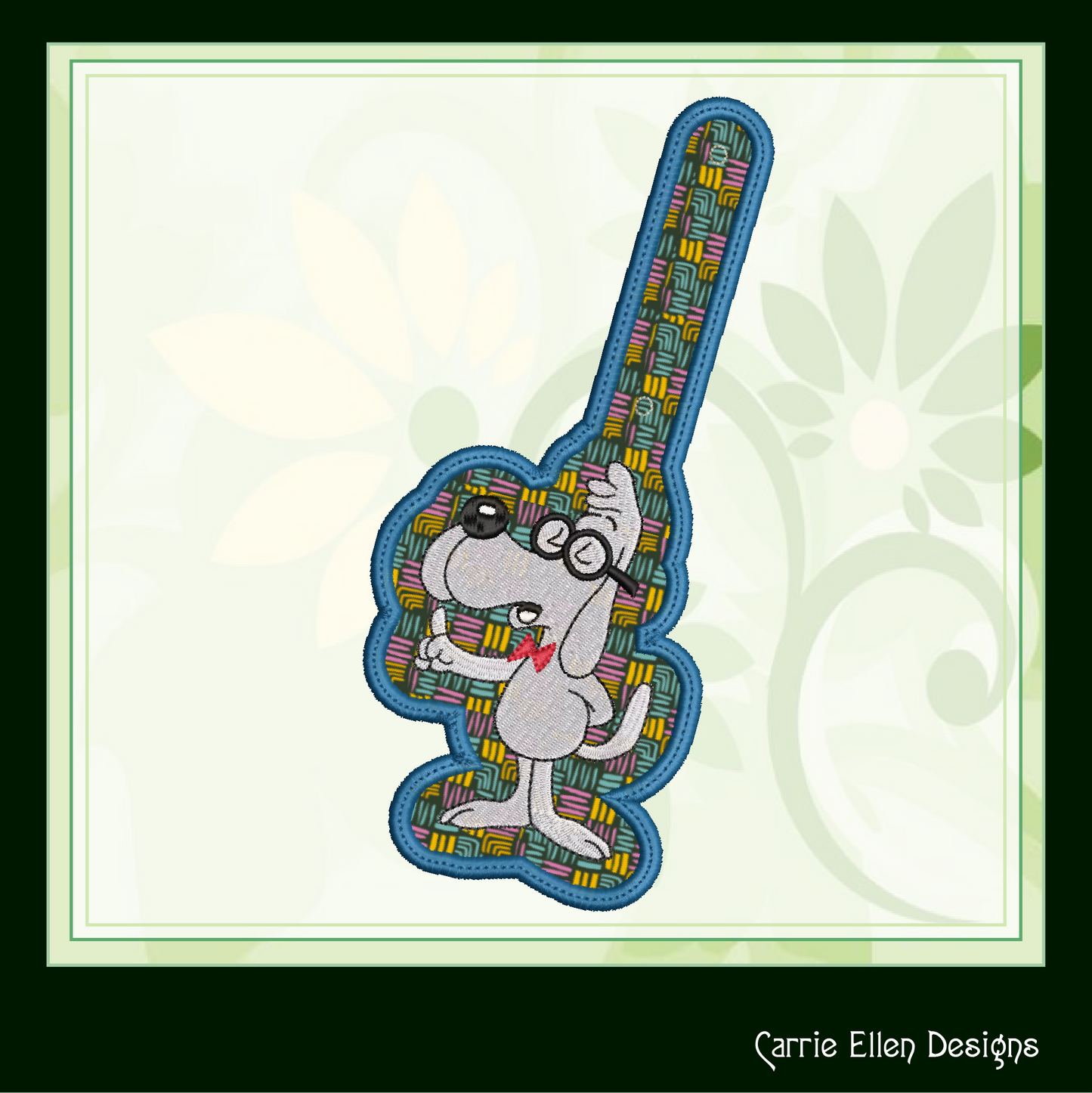 Mr. Peabody ITH Key Fob Machine Embroidery Design | Bullwinkle and Friends In-The-Hoop Key Tag (2106)