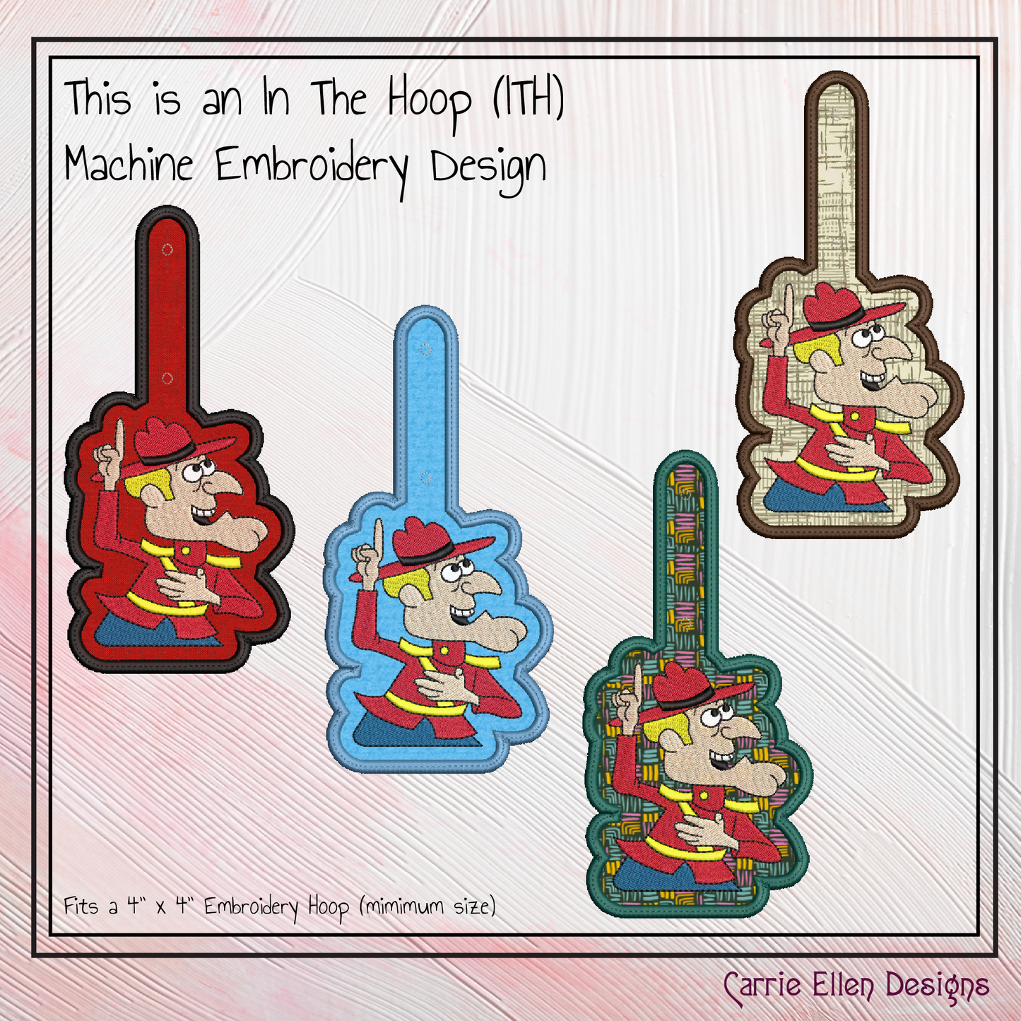 Dudley Do-Right ITH Key Fob Machine Embroidery Design | Canadian Mountie Cartoon In-The-Hoop Key Tag (2109)