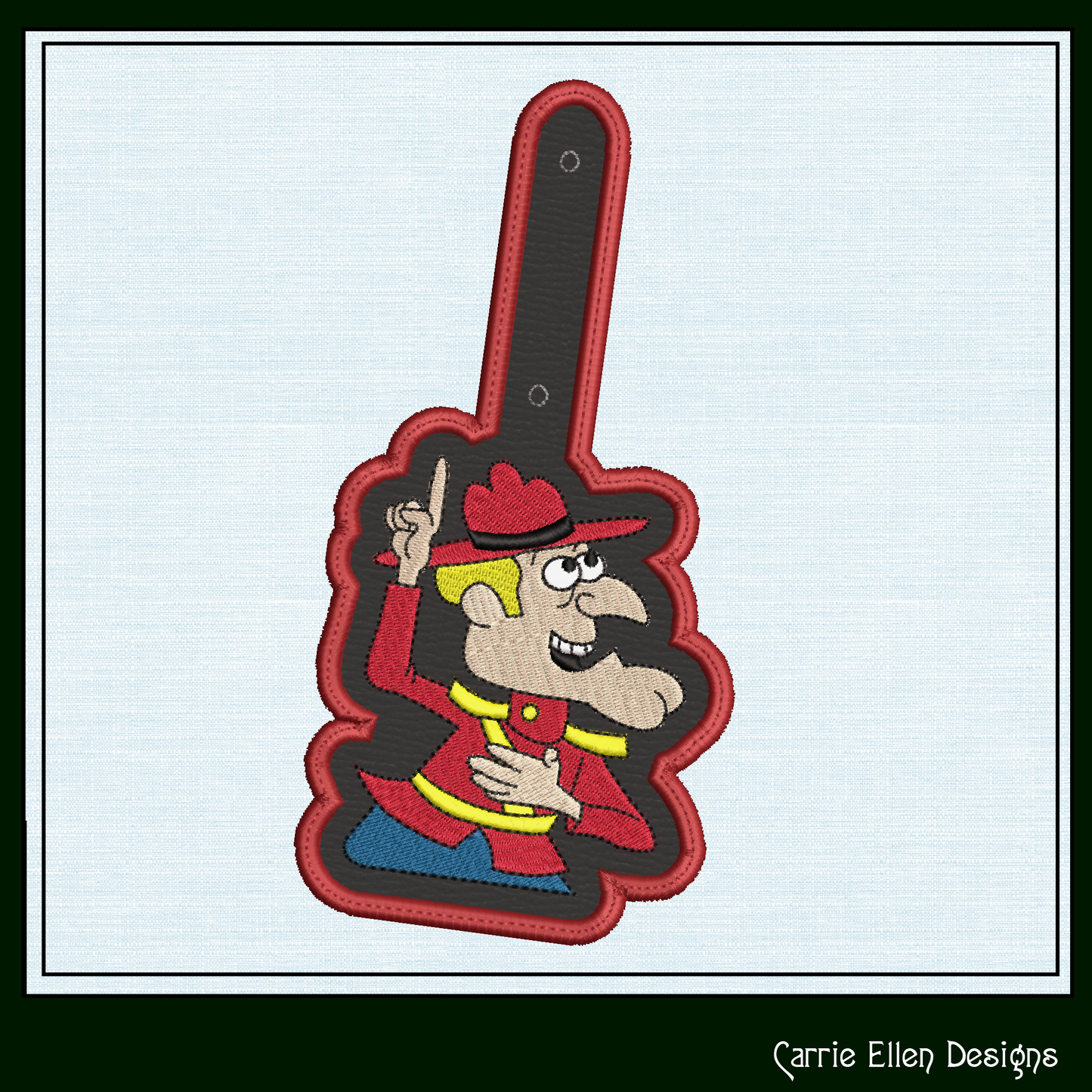 Dudley Do-Right ITH Key Fob Machine Embroidery Design | Canadian Mountie Cartoon In-The-Hoop Key Tag (2109)