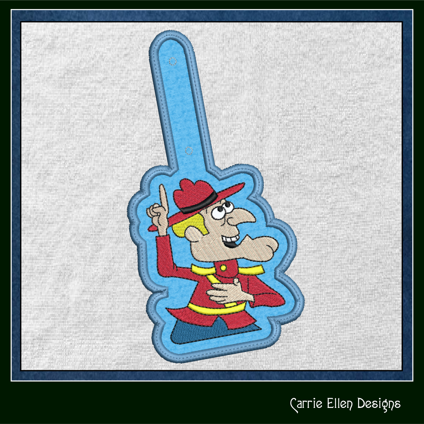 Dudley Do-Right ITH Key Fob Machine Embroidery Design | Canadian Mountie Cartoon In-The-Hoop Key Tag (2109)