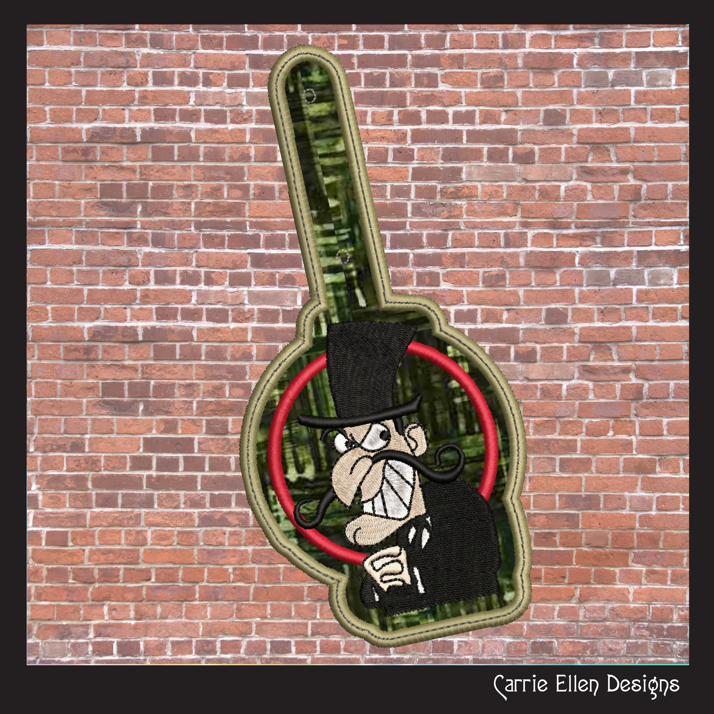 Snidely Whiplash ITH Key Fob Machine Embroidery Design | Classic Villain Cartoon In-The-Hoop Key Tag (2110)
