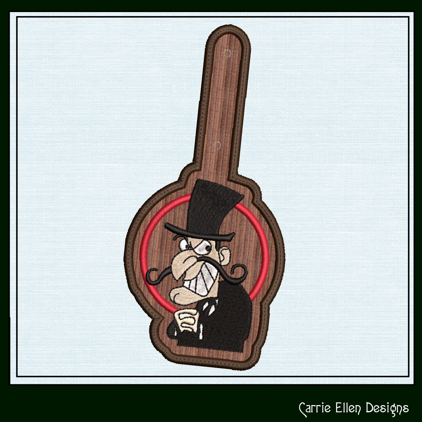Snidely Whiplash ITH Key Fob Machine Embroidery Design | Classic Villain Cartoon In-The-Hoop Key Tag (2110)