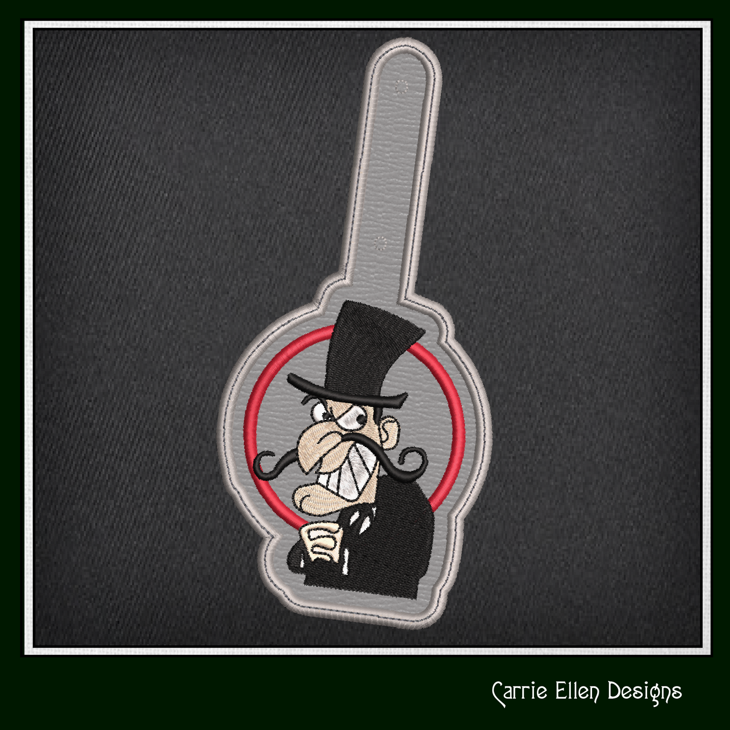 Snidely Whiplash ITH Key Fob Machine Embroidery Design | Classic Villain Cartoon In-The-Hoop Key Tag (2110)