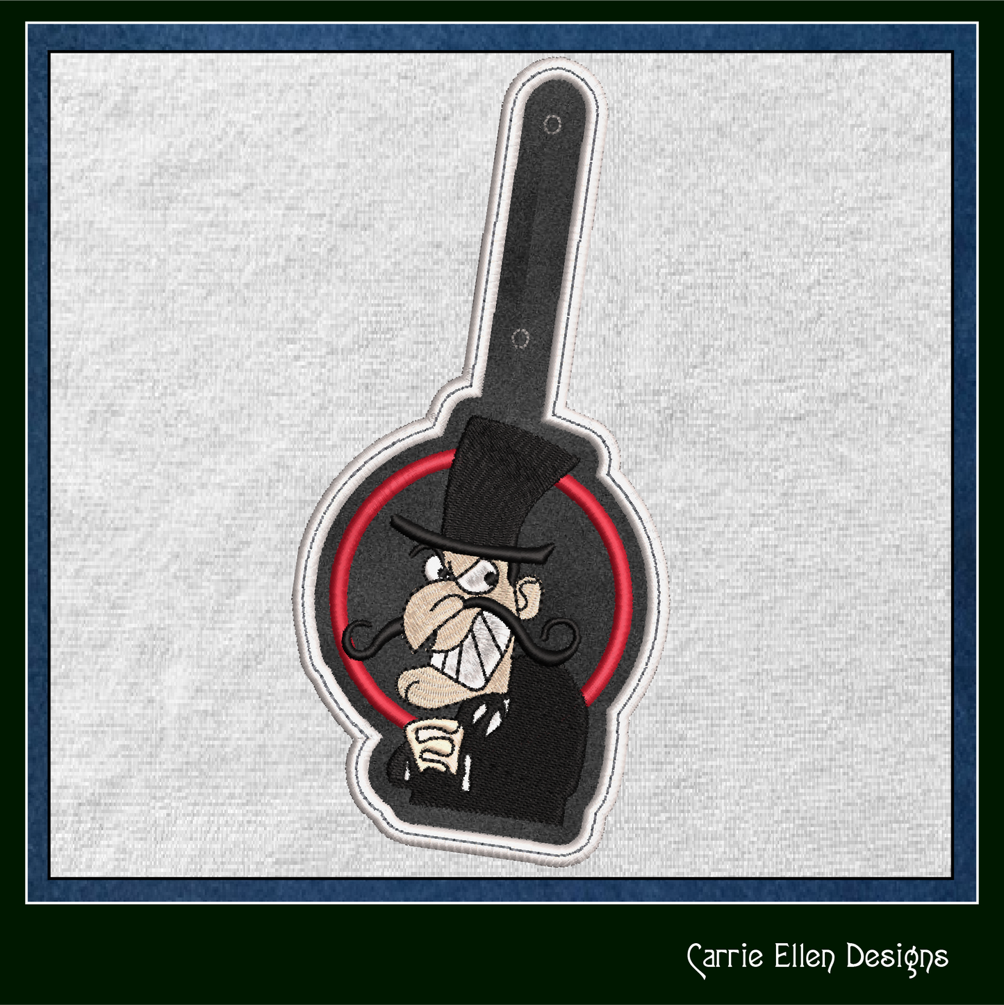 Snidely Whiplash ITH Key Fob Machine Embroidery Design | Classic Villain Cartoon In-The-Hoop Key Tag (2110)