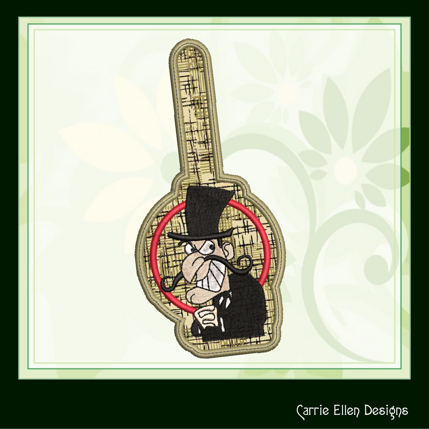 Snidely Whiplash ITH Key Fob Machine Embroidery Design | Classic Villain Cartoon In-The-Hoop Key Tag (2110)
