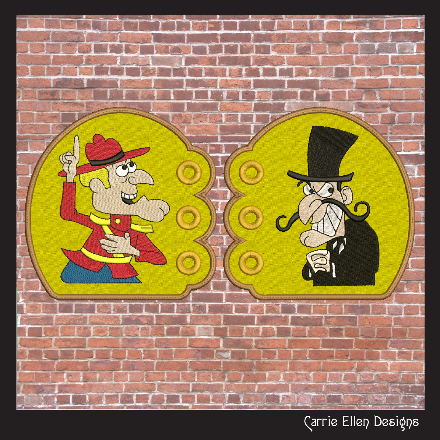 Dudley Do-Right & Snidely Whiplash ITH Shoe Wing Embroidery Design – Cartoon Mountie & Villain Wings for Shoes – 4x4 & 5x7 Hoop (2111)