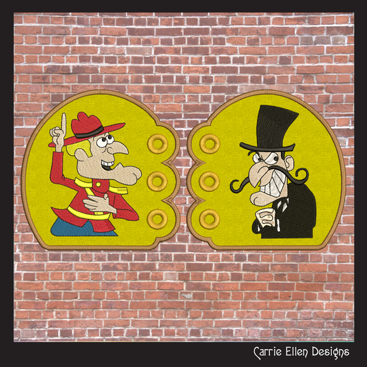 Dudley Do-Right & Snidely Whiplash ITH Shoe Wing Embroidery Design – Cartoon Mountie & Villain Wings for Shoes – 4x4 & 5x7 Hoop (2111)
