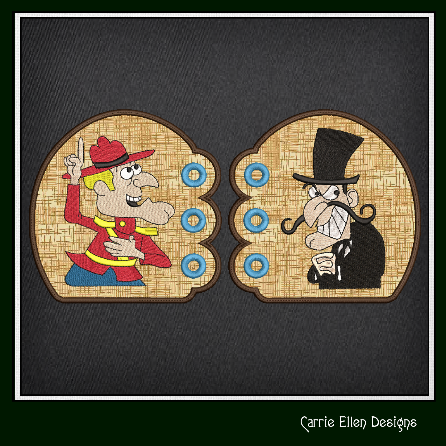 Dudley Do-Right & Snidely Whiplash ITH Shoe Wing Embroidery Design – Cartoon Mountie & Villain Wings for Shoes – 4x4 & 5x7 Hoop (2111)