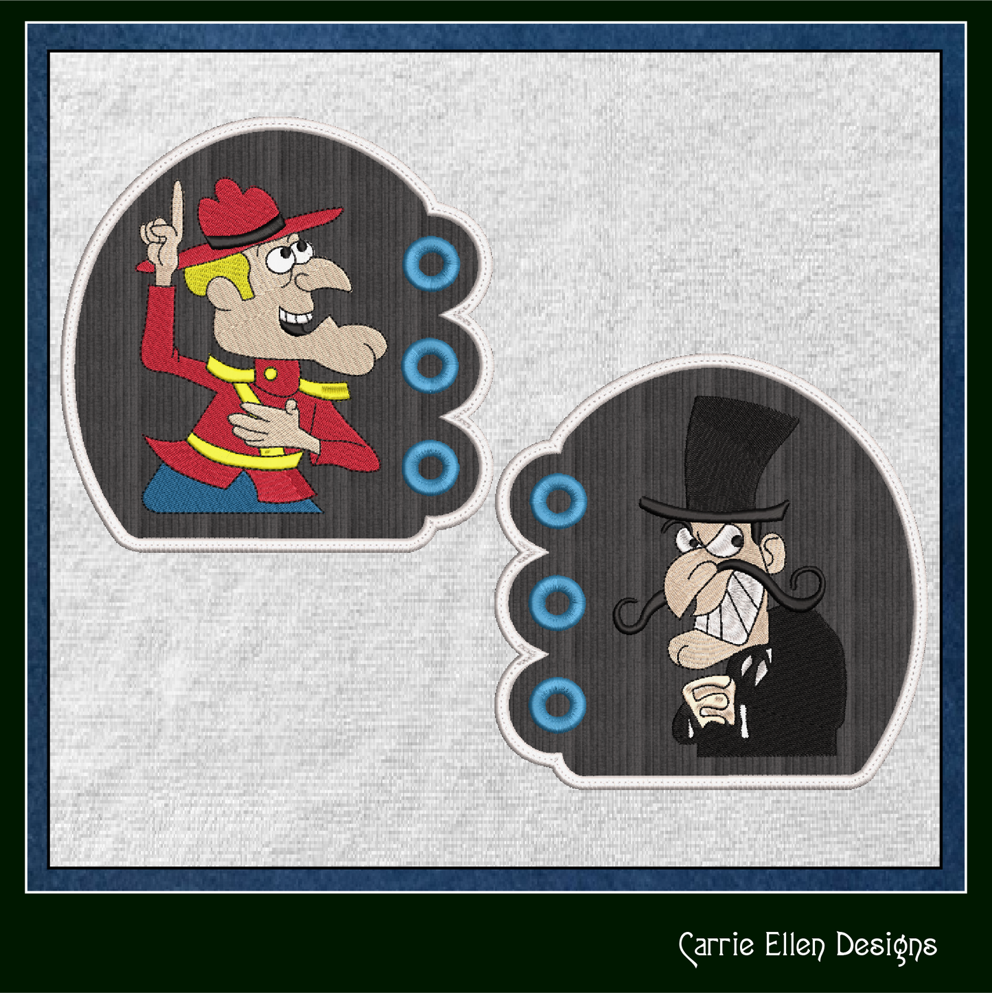 Dudley Do-Right & Snidely Whiplash ITH Shoe Wing Embroidery Design – Cartoon Mountie & Villain Wings for Shoes – 4x4 & 5x7 Hoop (2111)