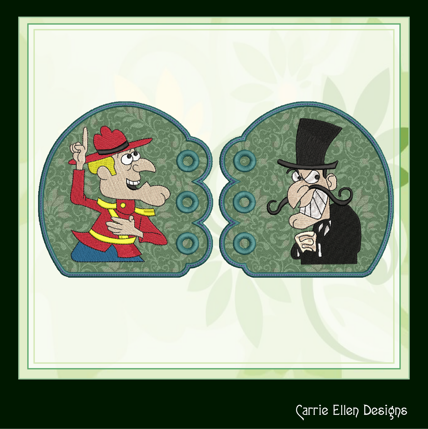 Dudley Do-Right & Snidely Whiplash ITH Shoe Wing Embroidery Design – Cartoon Mountie & Villain Wings for Shoes – 4x4 & 5x7 Hoop (2111)