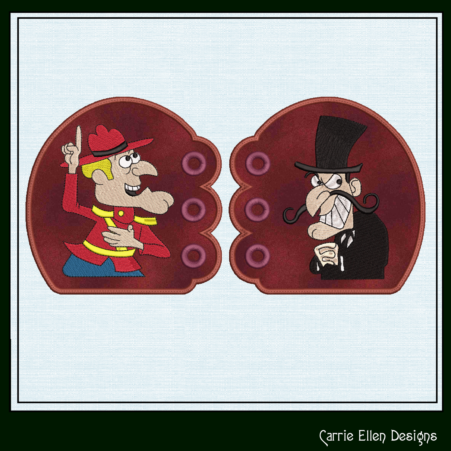 Dudley Do-Right & Snidely Whiplash ITH Shoe Wing Embroidery Design – Cartoon Mountie & Villain Wings for Shoes – 4x4 & 5x7 Hoop (2111)