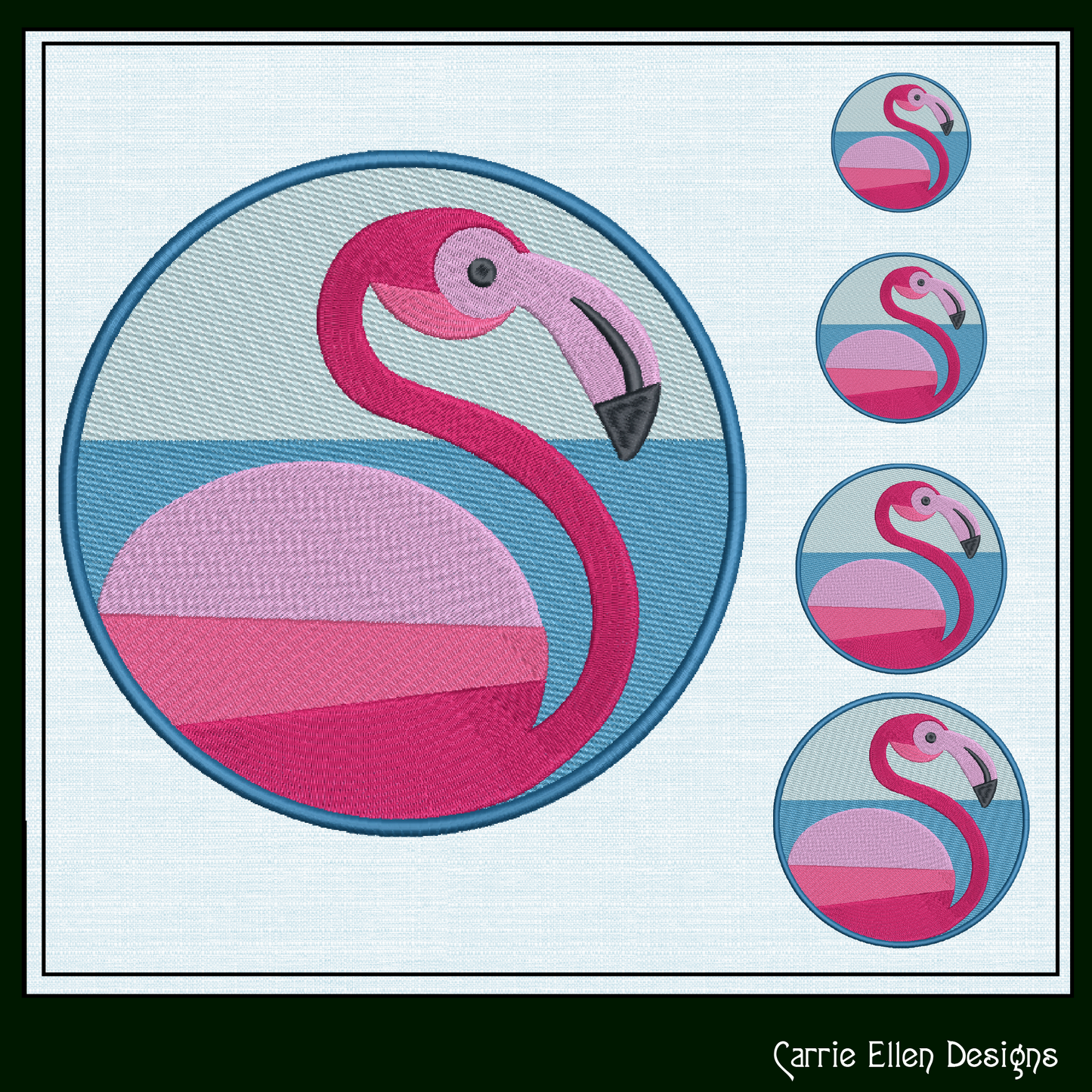 Flamingo Machine Embroidery Design Bundle – Artistic Pink Bird Patterns, 4 Flamingo Designs, 4 Sizes Each (2136)