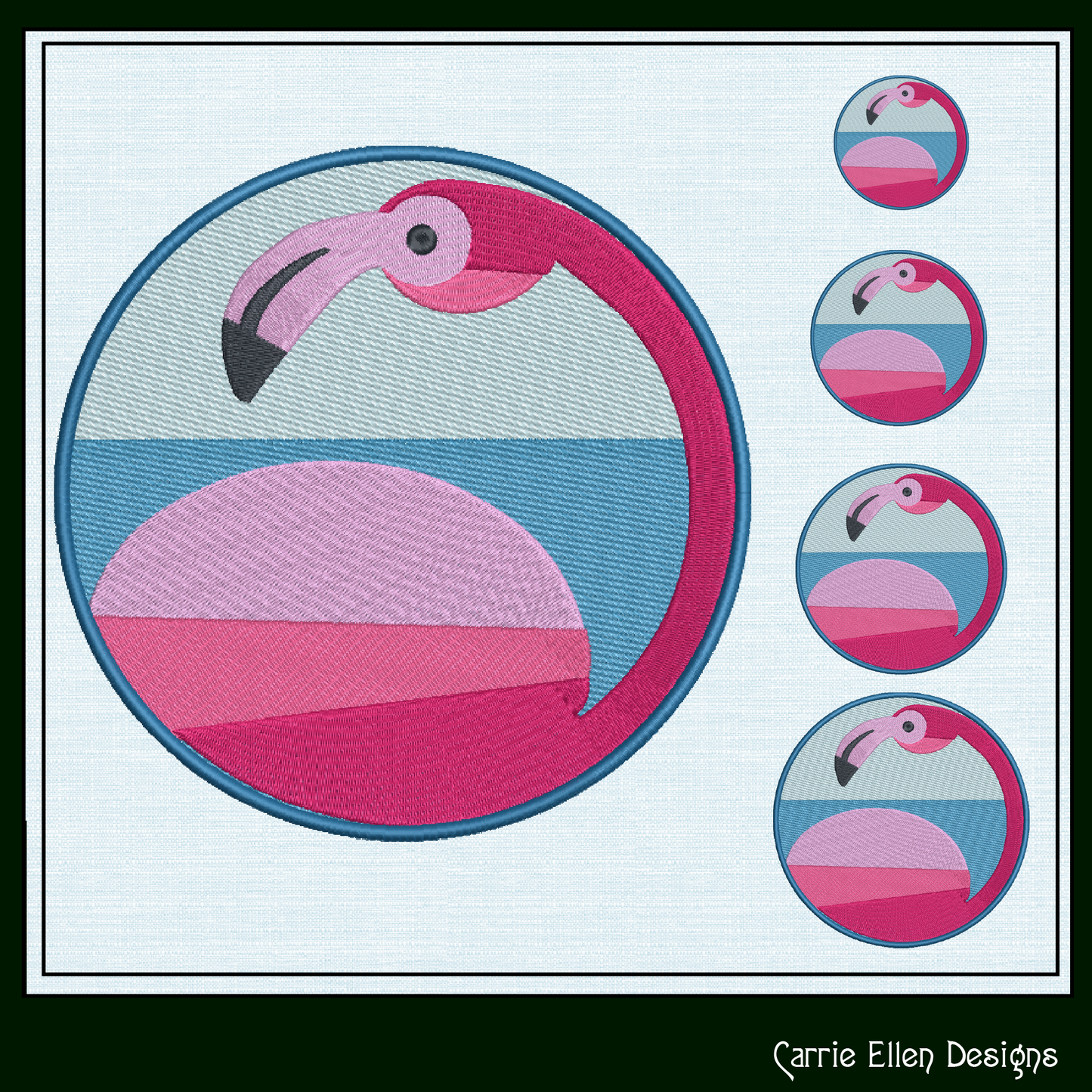 Flamingo Machine Embroidery Design Bundle – Artistic Pink Bird Patterns, 4 Flamingo Designs, 4 Sizes Each (2136)