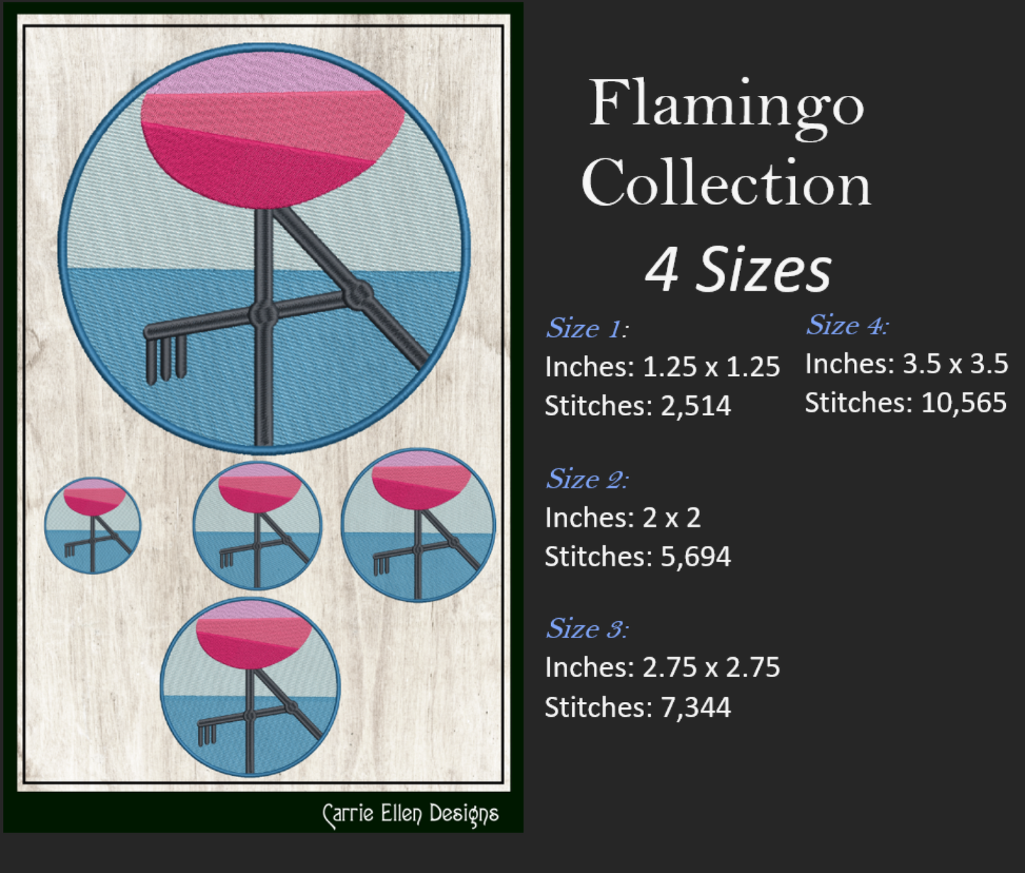 Flamingo Machine Embroidery Design Bundle – Artistic Pink Bird Patterns, 4 Flamingo Designs, 4 Sizes Each (2136)