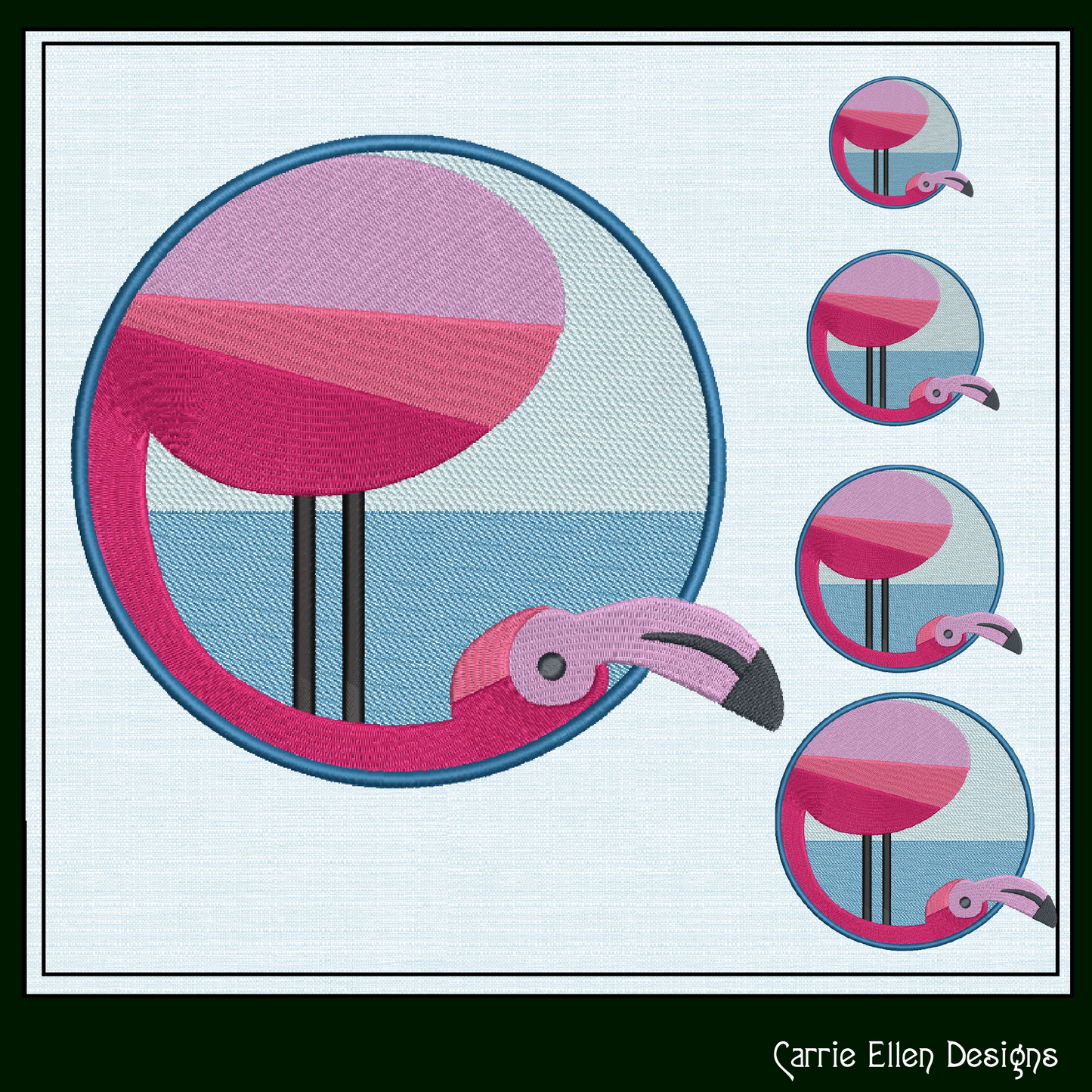 Flamingo Machine Embroidery Design Bundle – Artistic Pink Bird Patterns, 4 Flamingo Designs, 4 Sizes Each (2136)