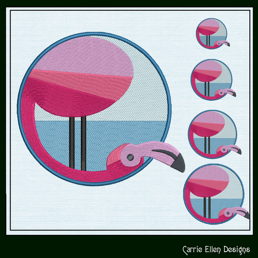 Flamingo Machine Embroidery Design – Artistic Pink Bird Patterns, 4 Sizes (2122)