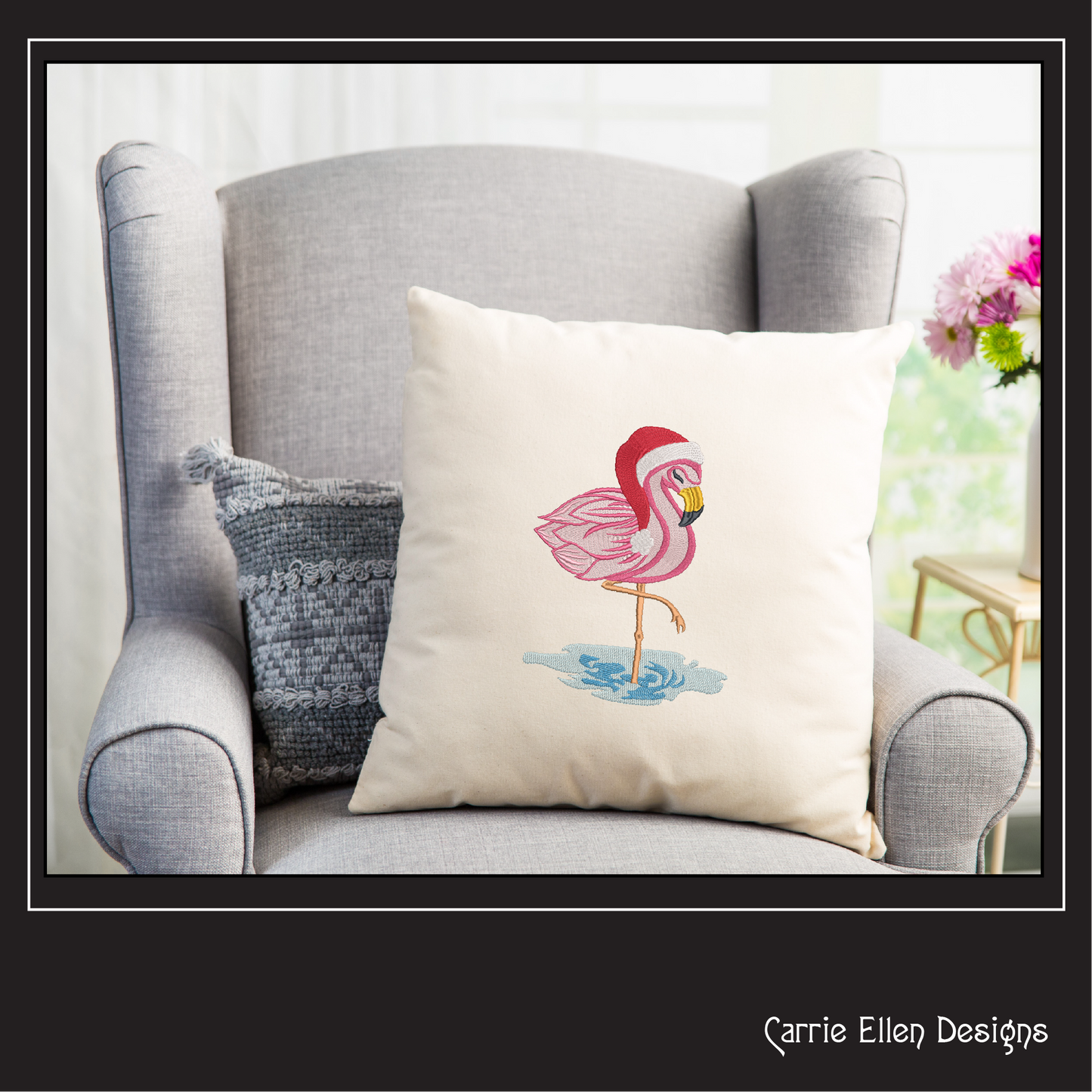 Christmas Flamingo Machine Embroidery Design – Festive Bird with Santa Hat, Holiday Embroidery Pattern, 6 Sizes (2123)