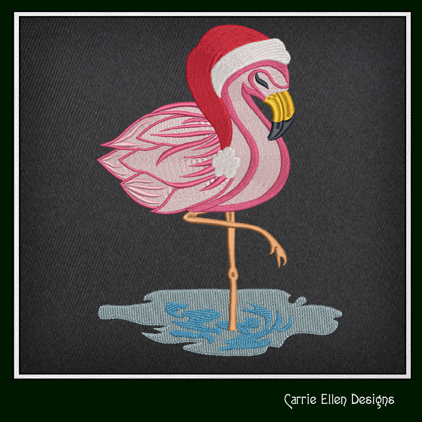 Christmas Flamingo Machine Embroidery Design – Festive Bird with Santa Hat, Holiday Embroidery Pattern, 6 Sizes (2123)
