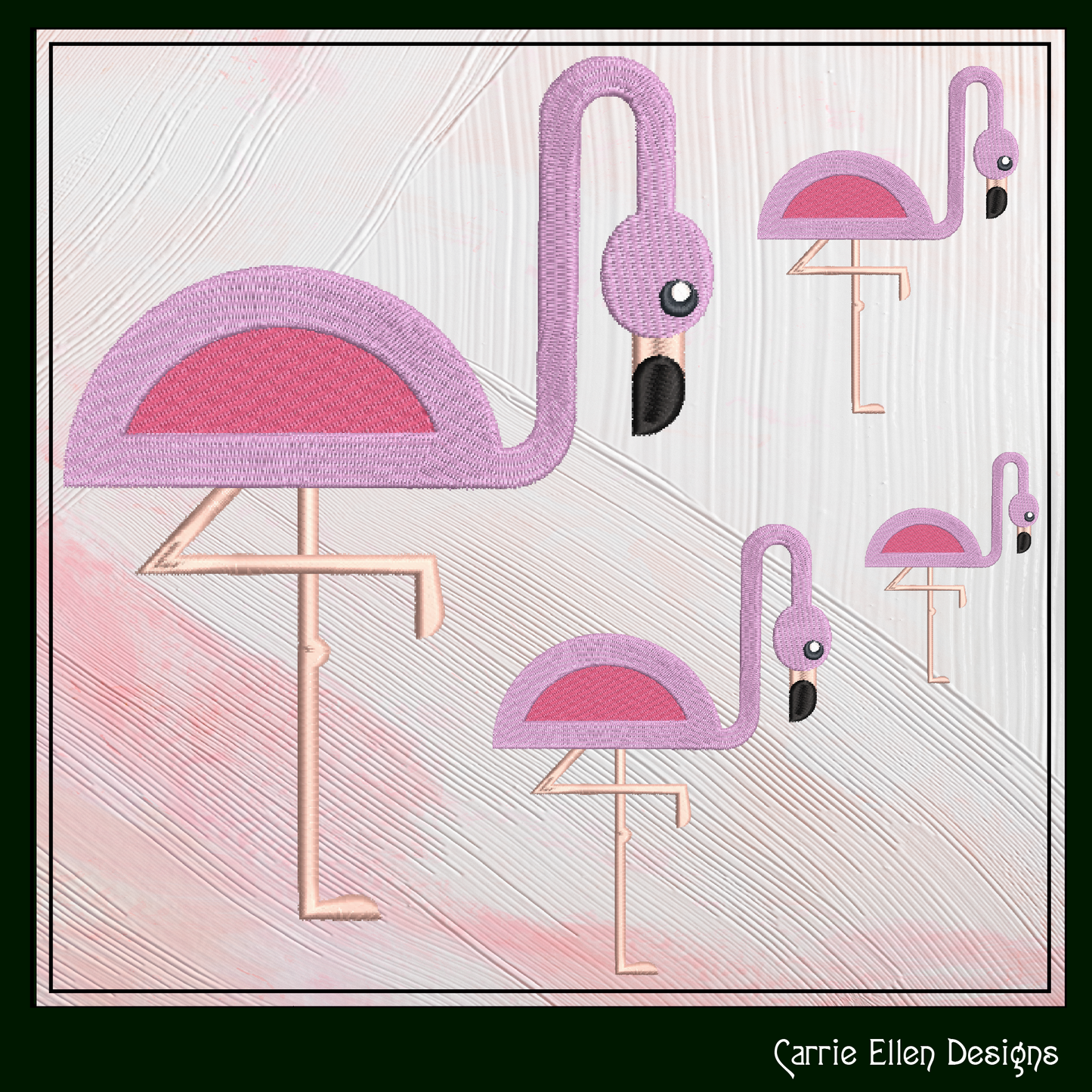 Flamingo Machine Embroidery Design – Quirky Pink Bird, Whimsical Flamingos, 4 Sizes (2124)