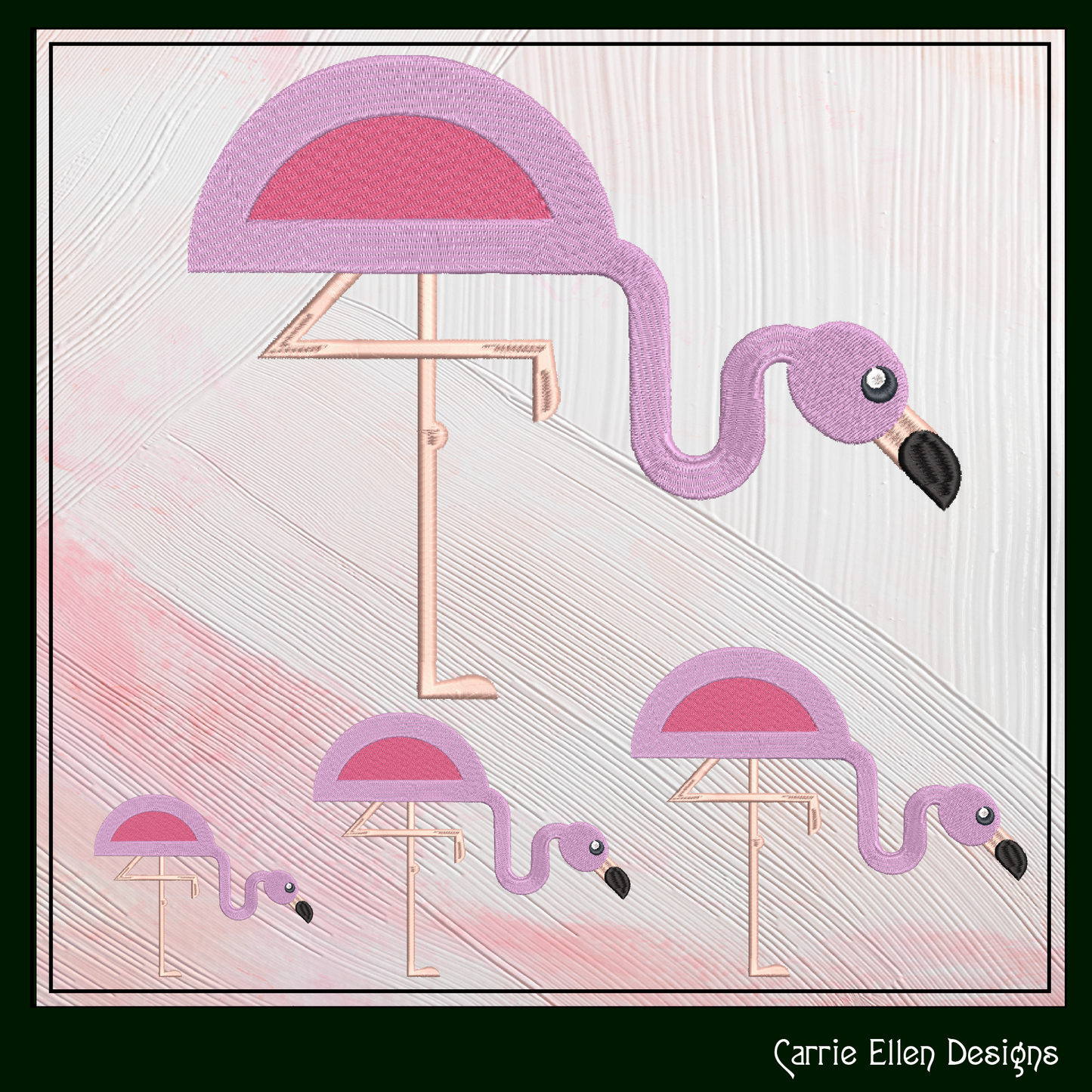 Flamingo Machine Embroidery Design – Quirky Pink Bird, Whimsical Flamingos, 4 Sizes (2125)