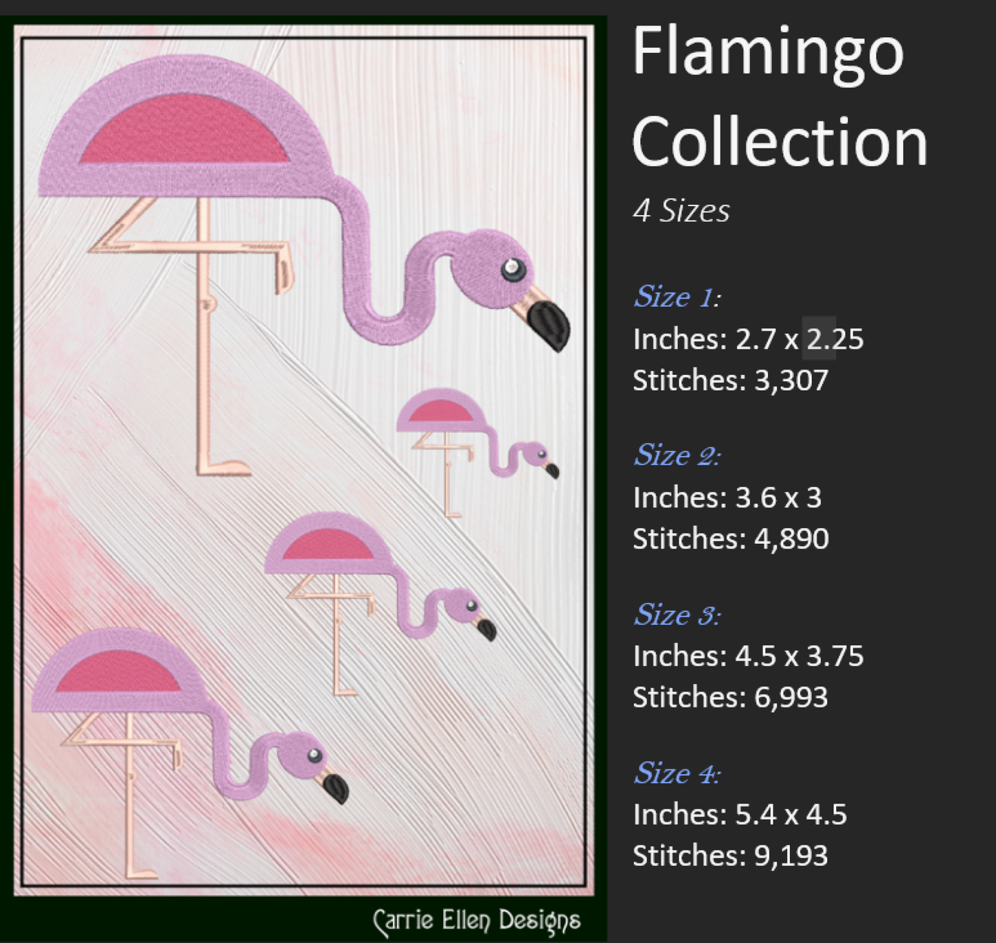 Flamingo Machine Embroidery Bundle – Quirky Pink Bird Designs, Set of 6 Whimsical Flamingos, 4 Sizes Each (2137)