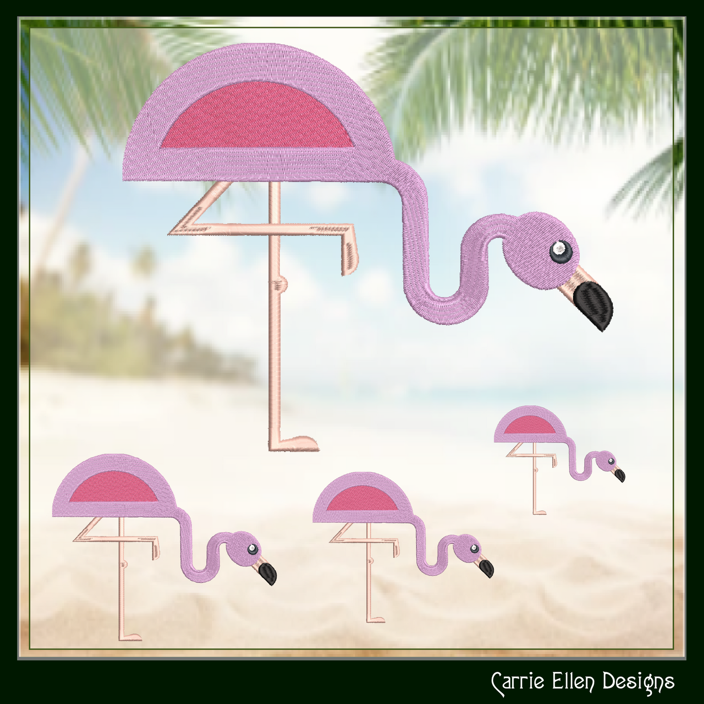 Flamingo Machine Embroidery Design – Quirky Pink Bird, Whimsical Flamingos, 4 Sizes (2125)