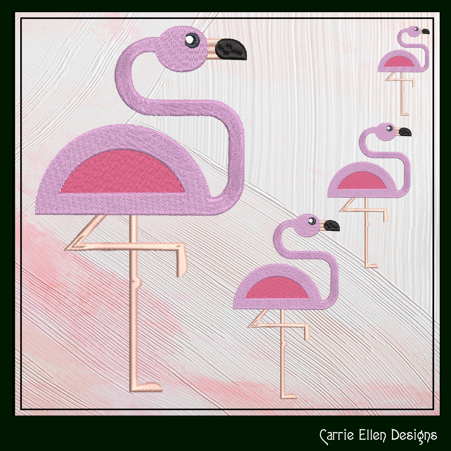 Flamingo Machine Embroidery Design – Quirky Pink Bird, Whimsical Flamingos, 4 Sizes (2127)