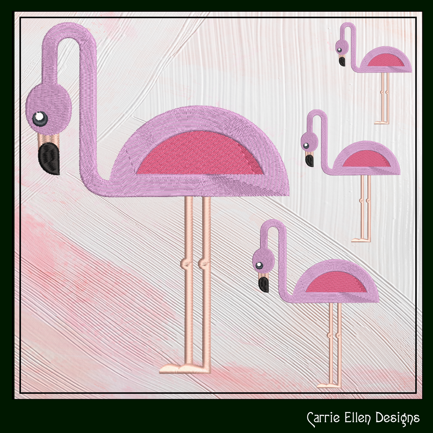 Flamingo Machine Embroidery Design – Quirky Pink Bird, Whimsical Flamingos, 4 Sizes (2128)
